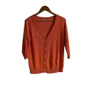 Lisa Todd Women’s Cropped Button-Down Cardigan Sweater Orange 3/4 Sleeve, M